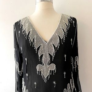 Vintage Sheer silk tunic dress beaded with pearls